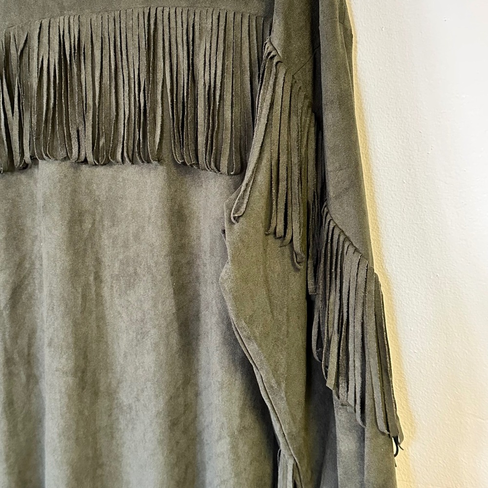 Easel Olive Green Faux Suede Fringe Boho Western Jacket Womens Large L - Picture 4 of 4